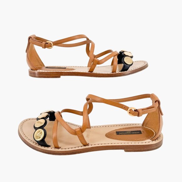 Louis Vuitton South Beach Cross Sandals Size 38.5 US 8.5 Brown Flat LV Leather - Picture 9 of 15